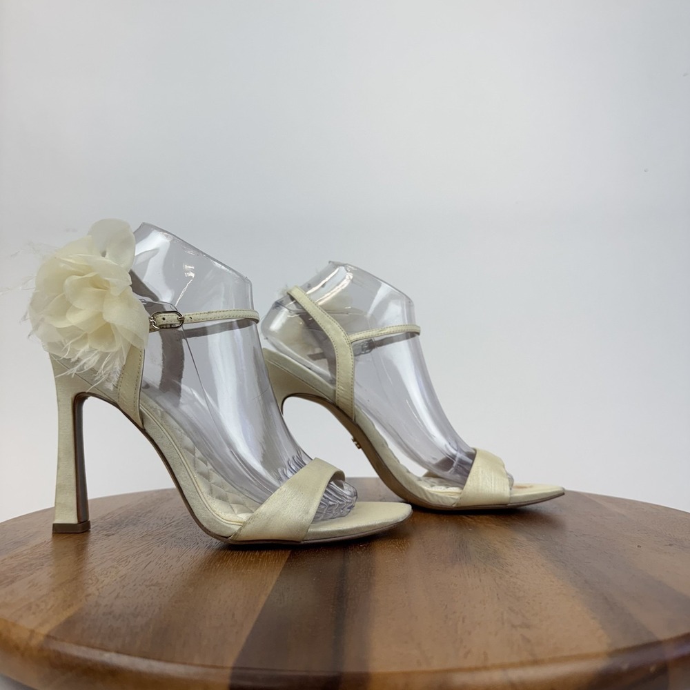 Womens Sam Edelman Leana Bridal Flower Ivory Strappy Heeled Sandals Size 8 M GUC